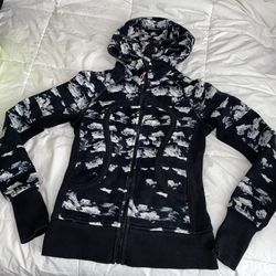 Lululemon Black White Cloud Scuba II Zip Up Jacket Sweater Hoodie Size 6 Small