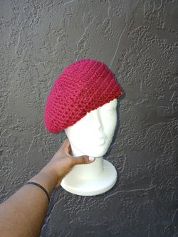 Burgundy with Green Trim Crochet Beret