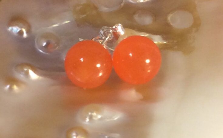 Natural Orange Jade Gemstone Earrings 925 Sterling Silver SG-0004