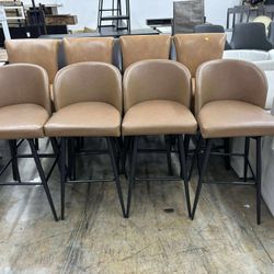 CHITA 30" Swivel Upholstered Counter Bar Stools Set of 4 with Back & Metal Legs, Faux Leather in Saddle Brown