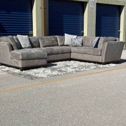 Gray Cindy-Crawford Tufted U Shaped sectional with Chaise-CAN DELIVER