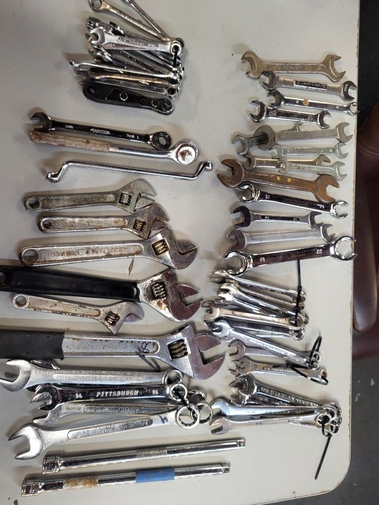 Lot Of Wrenches And Adjustable Wrenches