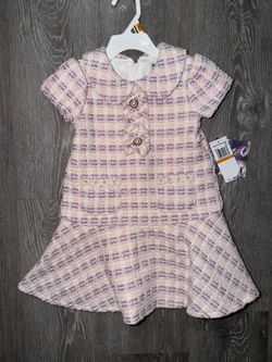Blueberi Girls Tweed Dress with Pearl Details