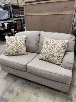 Beige Fabric Loveseat with Accent Pillows