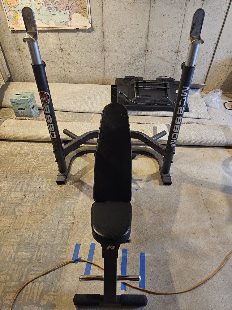 Weights, Barbell, Squat Rack, Bench
