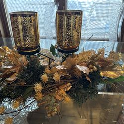 Beautiful Gold Holiday Centerpiece Candle Holder 