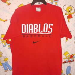 2000s Y2K Team Nike Diablos High School College Ncaa University Baseball Team Tee Shirt