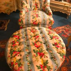 Antique Flower Chair And Ottoman 