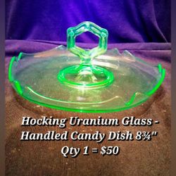 Hocking Uranium Glass - Handled Candy Dish
