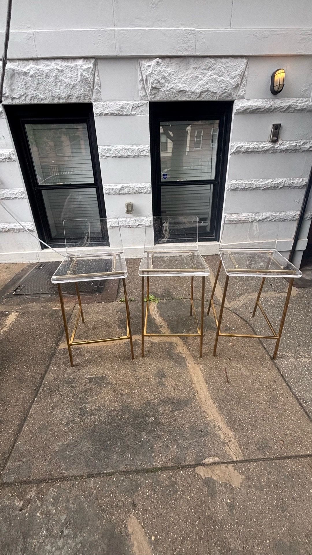 Clear Acrylic Bar Stools w/ Gold Legs (Set of 3)