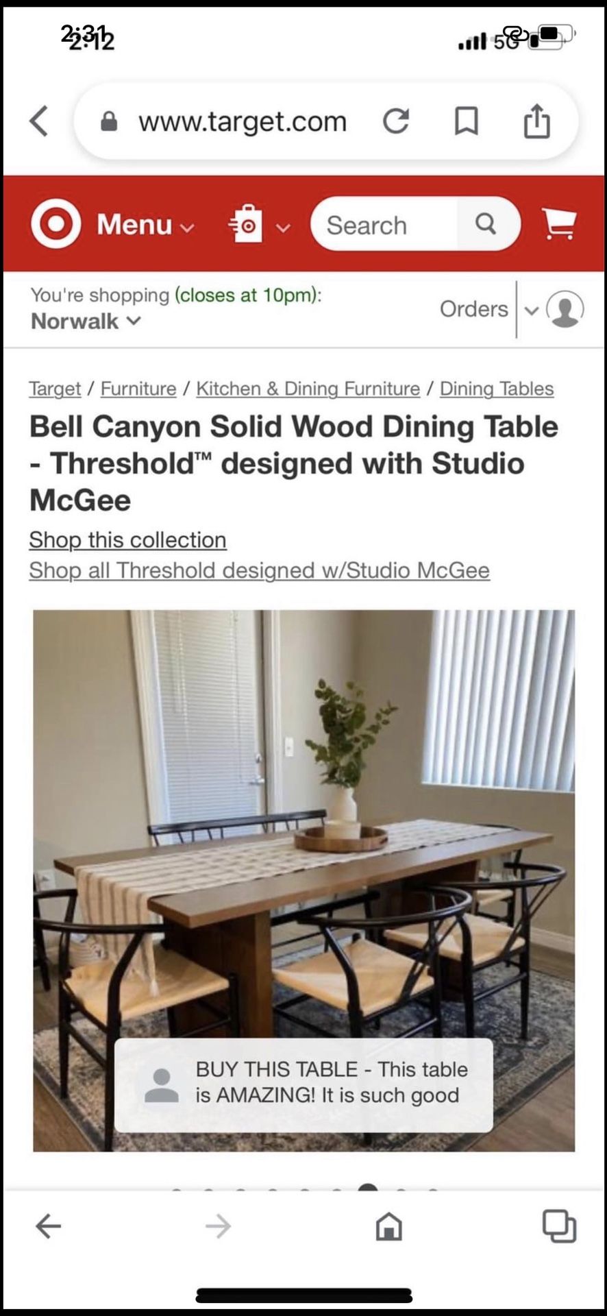 Wood Table Bell Canyon Threshold Natural