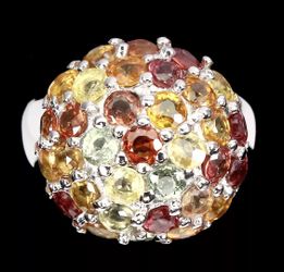 925 sterling silver multicolor sapphire ring size 8