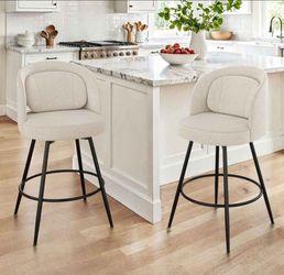 Cream Swivel Bar Stools, 26-inch Assembled, Linen Fabric set of 2