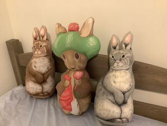 Set Of 3 Fabric Bunnies Handmade With Cutouts 