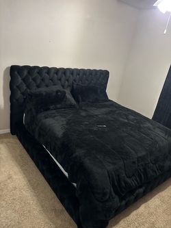 Black upholstery King size bed frame