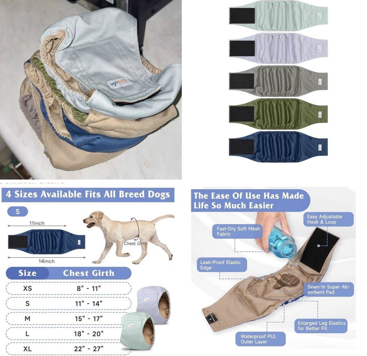 5 Pack Reusable Doggie Diapers Size S