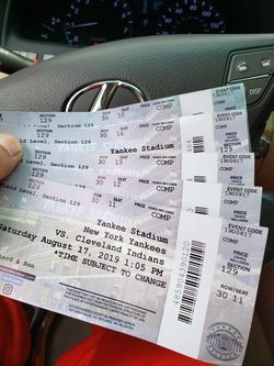 5 field level Yankee tickets for sat 1pm vs Cleveland indians
