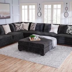 Lavernett Charcoal 4-Piece Sectional ( Raf and Laf sectional & couch sofa, loveseat, recliner options