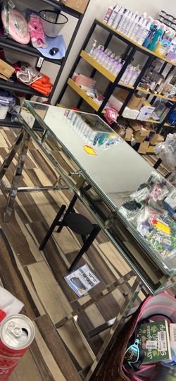 Glass Top Desk with Metal Frame