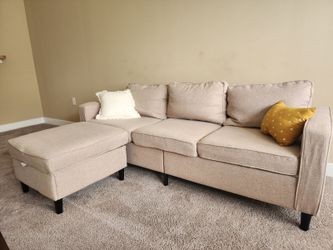 Ebern Designs Modular Sectional Sofa Couch For Living Room, 78" 3-seat Convertible Sofa With Storage Ottoman, Modern Linen Fabric L-shaped Couch 