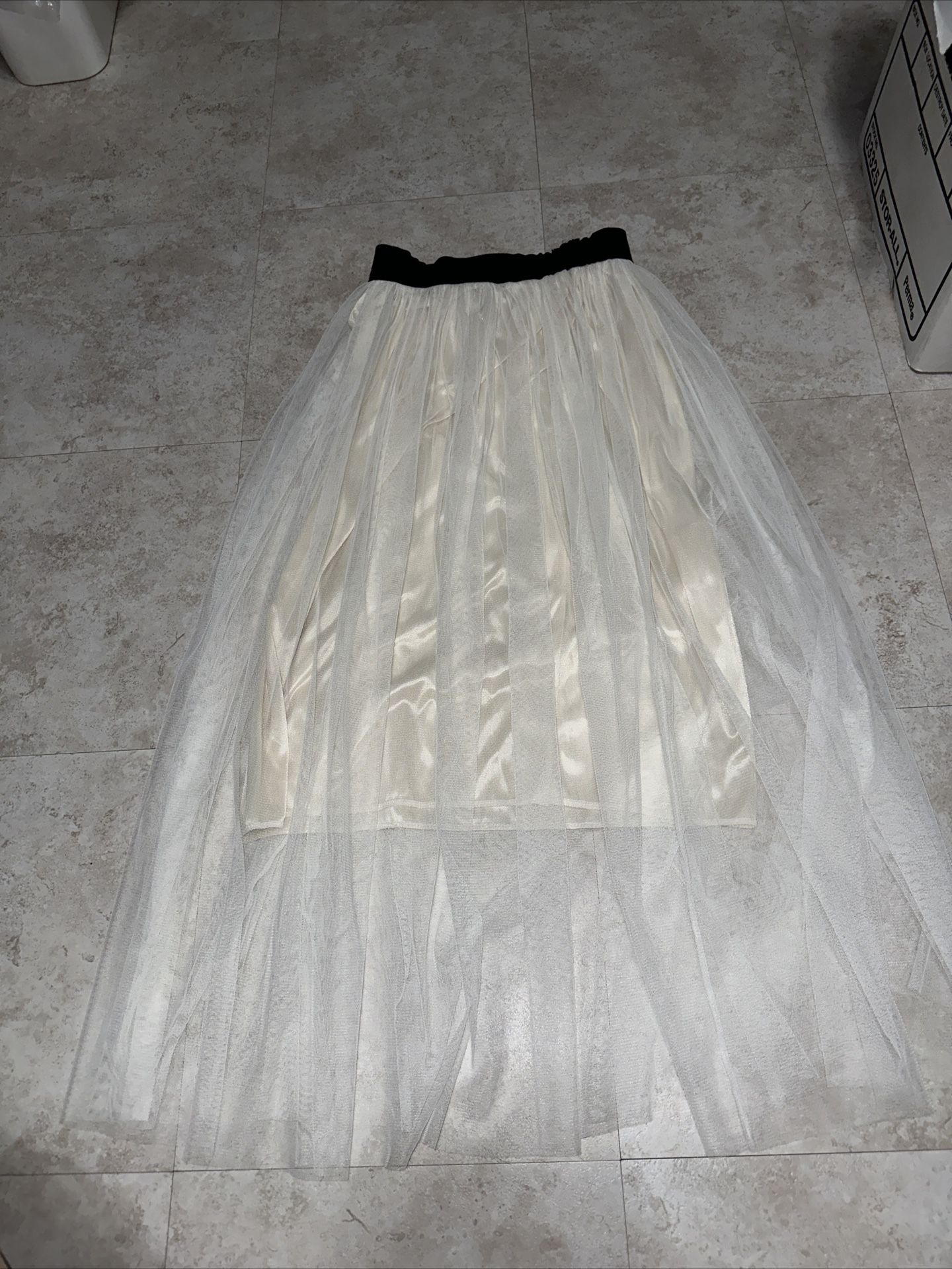 Cream Silky Skirt With Long Ballet Tulle White Sheer Layered Skirt One 