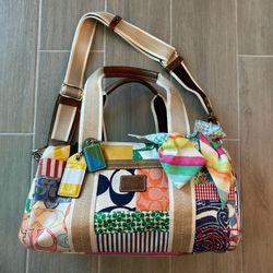 Coach Hamptons Weekend Patchwork Barrel Duffel Medium Satchel Multicolor Bag