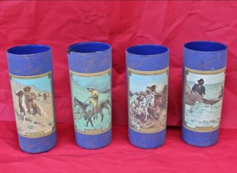 Vintage Jim Beam Highball Glasses: Remmington & Russell Americana Art, 1950s-60s