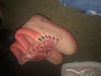 Size 4 Girl Timberland boots and size 6 pink vans