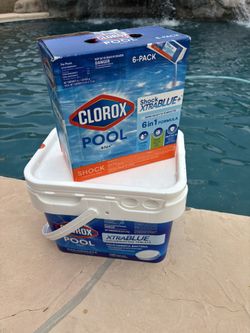 BEST  DEAL 25 Pounds  Clorox Xtra Blue 3 inch Chlorine Tablets and  Clorox 6-1 Pool Shock case of 6k