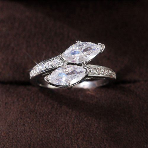 Beautiful Twisted Double Marquis Pure CZ Silver Trendy Fashion Ring, K912
 
 