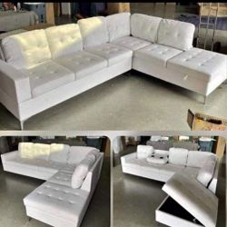 New White Sectional With Cup Holders Storage 