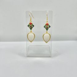White Jade Gold Dangle Drop Earrings