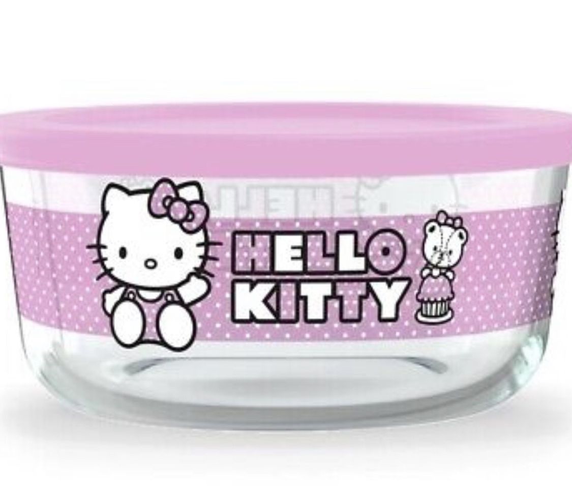 Hello Kitty Sanrio Pink Pyrex Glass Bowl With Lid 6.25” x 2.75” 4 Cup Glass New