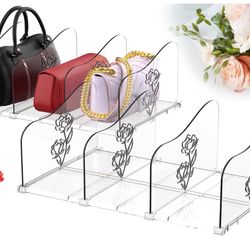 2-Pack Rose Purse Organizers for Closet, Adjustable Large Shelf Divider Rack, Clear Handbag Storage Organizer, Plastic Bookshelf Separator Divider for