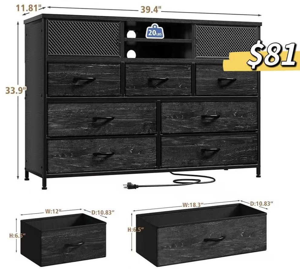 😀 Dresser TV Stand with Power Outlet Sturdy TV Stand for Bedroom with 7 Drawers Dresser for Bedroom TV Console Table with Storage