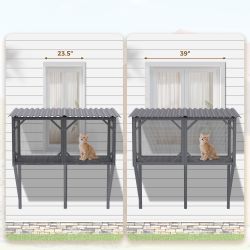 Cat Window Box, 43.3 Catio Outdoor Cat Enclosure with Bug Proof Net for Sunbathing, Napping & Viewing, Window Perch for Large Indoor Cats - All Weathe