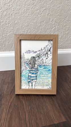 Local Artist - Original Art - Framed Mixed Media Art - Woman/Nature/Lake/Water/Camping