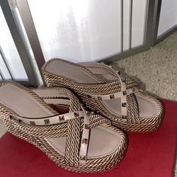 Valentino Rockstud Torchon Espadrille Wedge Sandal (Women) Size 40  US Woman’s shoe size 10