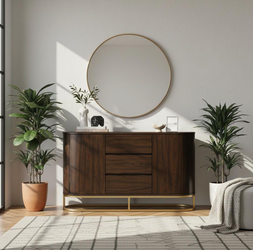 NEW in BOX Sideboard Teamson Home Seneca Contemporary Modern Walnut Oak