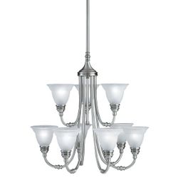 Antique Pewter And Grey Marble Glass 9 Light Chandelier 