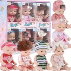 6 Mini Dolls Set, Lifelike Realistic Newborn Realistic 4 Inch Baby Dolls with Animal,