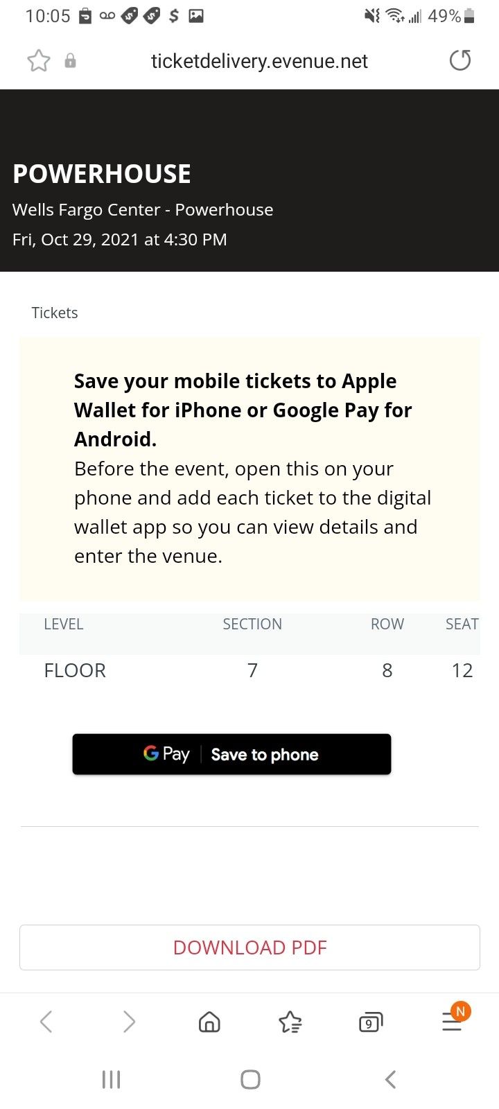 🔥 Front Row Power House Ticket For Sale