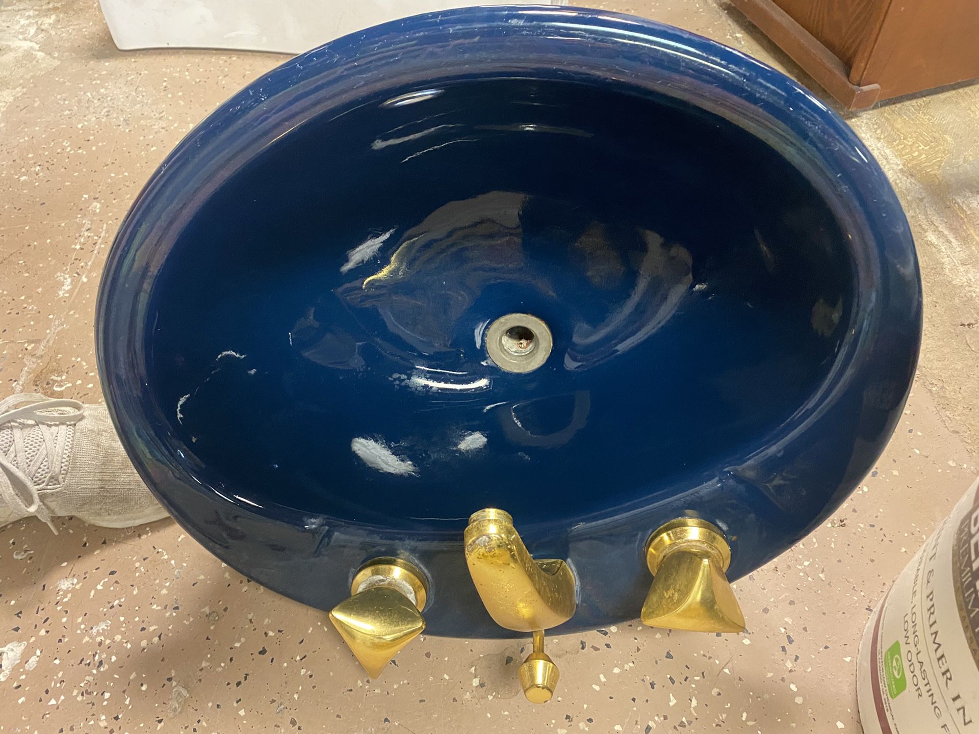 Blue Sink - Gold Faucet