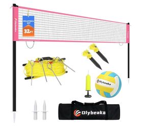 Portable Outdoor Volleyball Net Set 20FT / 32FT, 4 Adjustable Heights