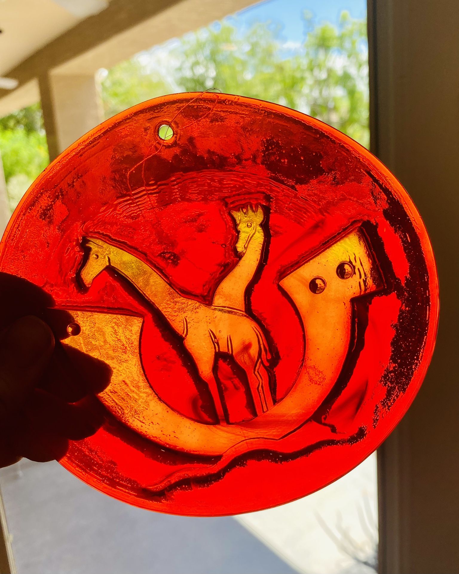 HOLMEGAARD NOAH'S ARK SUNCATCHER 1970's Glass Giraffes Ornament orange/red