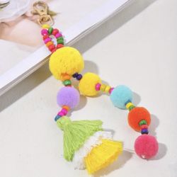 Brand New Plush Ball Beaded Keychain, Keyring & Bag Charm