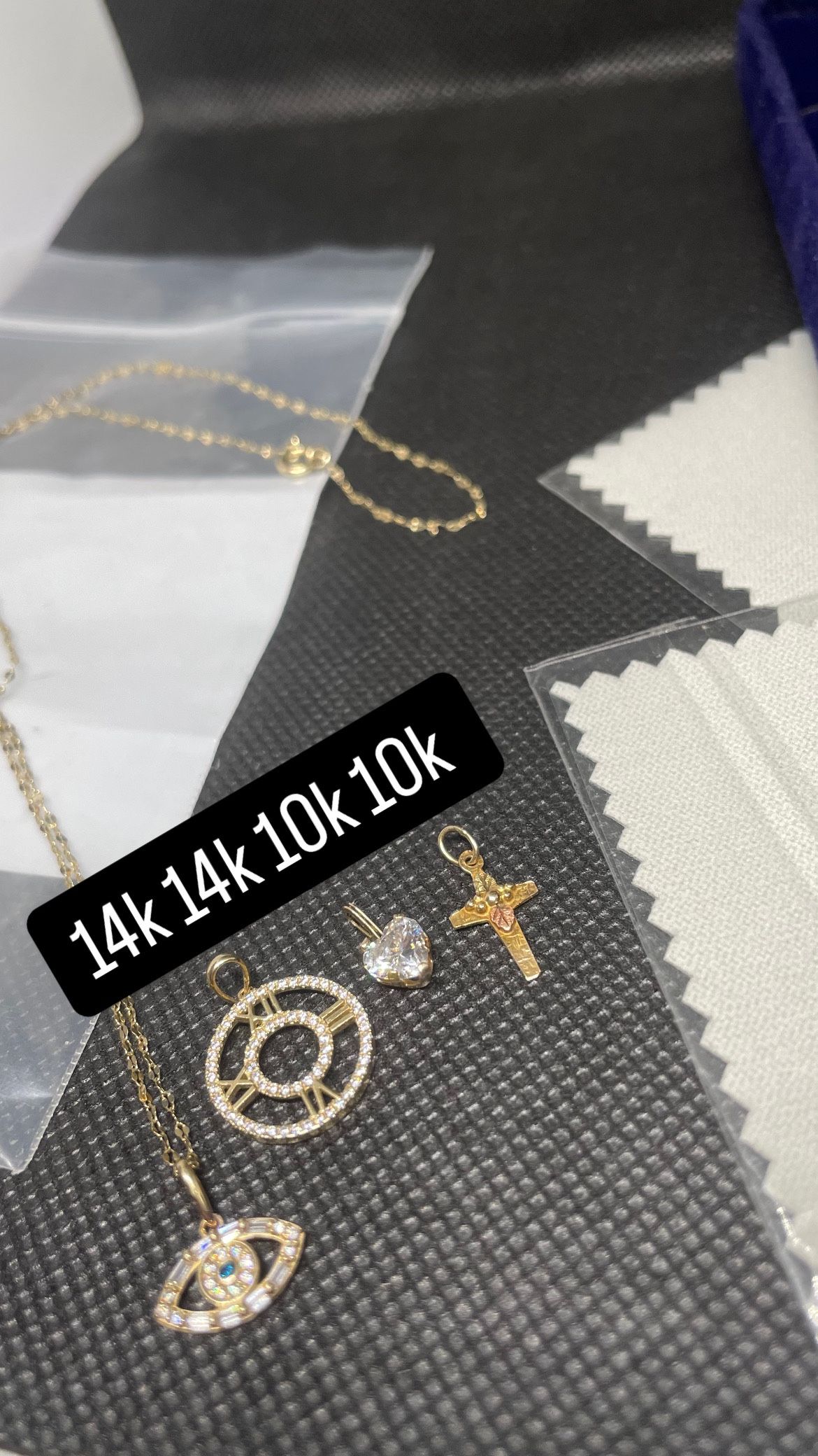 10k and 14k charms with 14kt necklace
