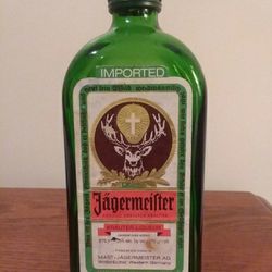 Unique Vintage Jagermeister Green Glass Bottle with Cap from West Germany 