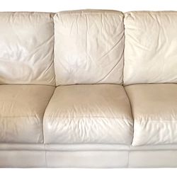 White Leather Sofa & Armchair with Ottoman
