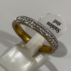 Gold Stainless Steel Ring CZ Women & Men Wedding Band Size 7, 8.5, 9.5 & 10.5